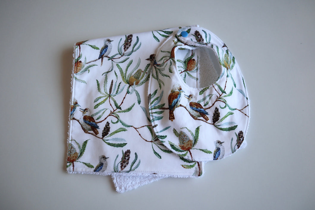 Blue Kookaburra Burp Cloth