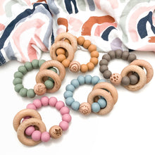 Load image into Gallery viewer, Elements Silicone and Beech Wood Rattle Teether
