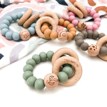 Load image into Gallery viewer, Elements Silicone and Beech Wood Rattle Teether
