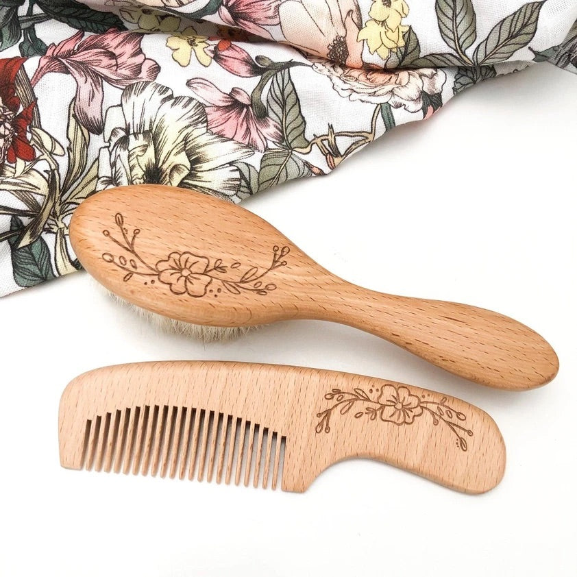 Wooden Baby Hairbrush and Comb Set