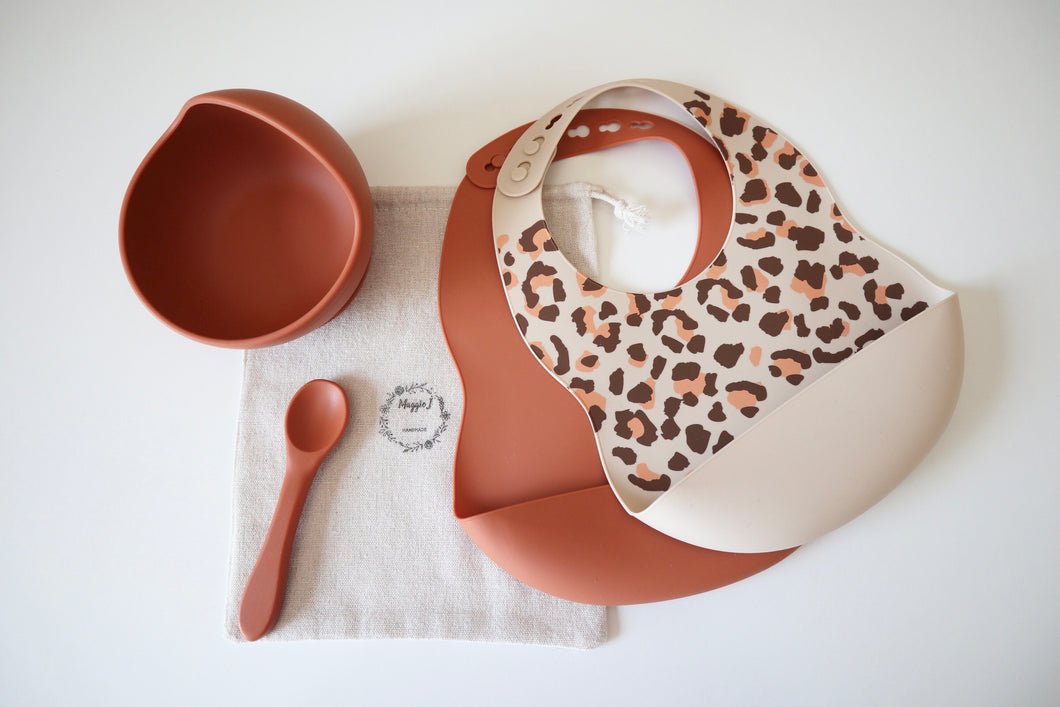 Leopard & Rust Baby Dinner Set