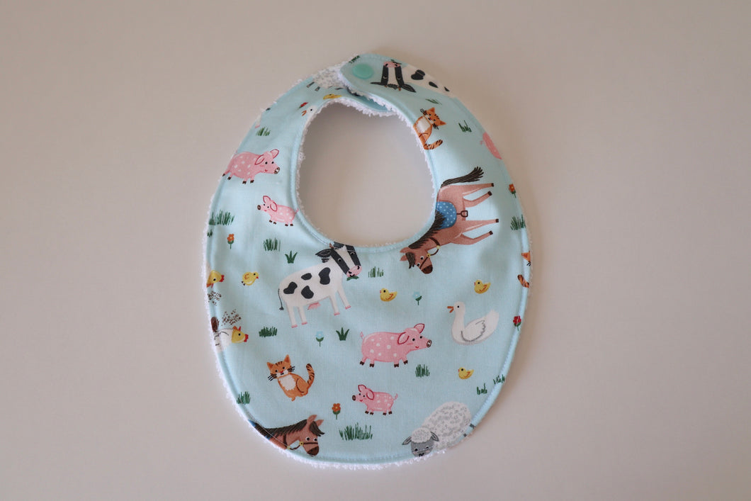 Light Blue Farm Animals Bib